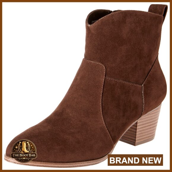 Western Ankle Boots with Stacked Heel Faux Leather & Faux Suede